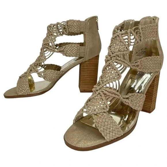 Carlos Santana Nadia Gold Metallic Woven Fabric Womens Heels Size 9.5M - Picture 8 of 11